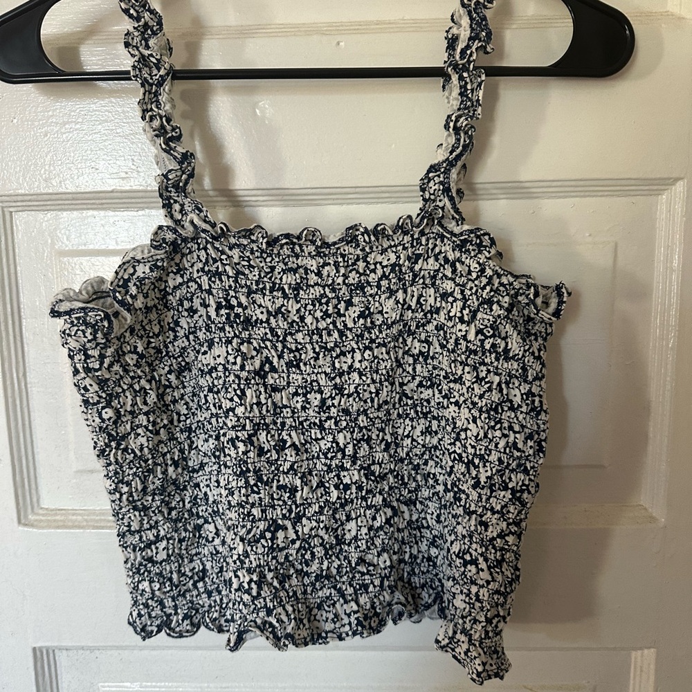 Old Navy Navy and White Smocked Crop Top